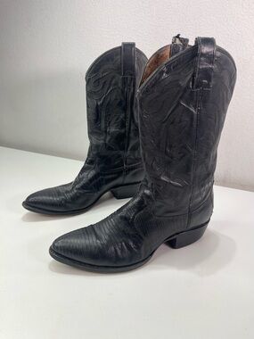 Vtg Justin Men's 8.5D Lizard Skin Western Cowboy Boots Pointed Bikercore
